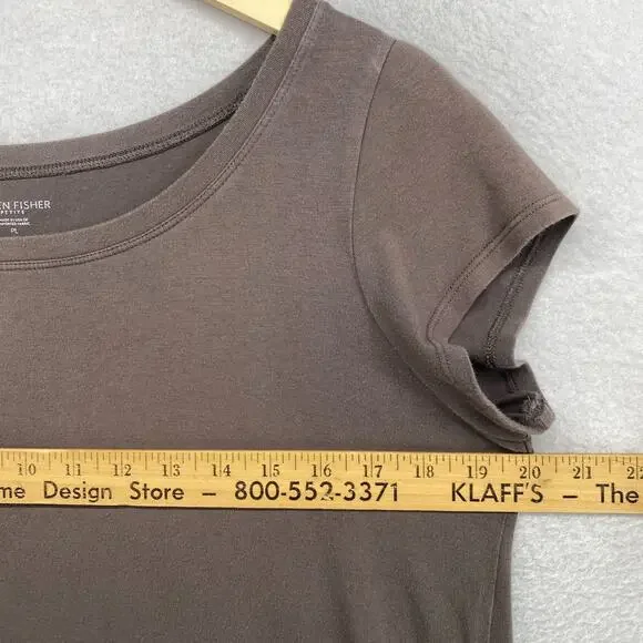 EILEEN FISHER Dress PL Organic Cotton Stretch Jersey T-Shirt Cap Sleeve Brown - Picture 8 of 10
